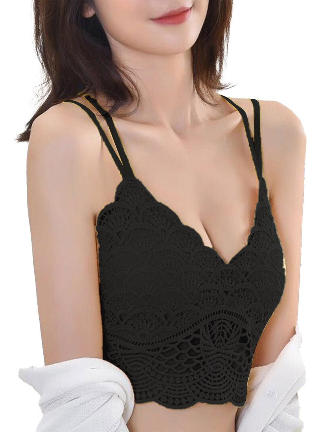 

Krelin Floral Bralette Medium Coverage Lightly Padded Bra, Black