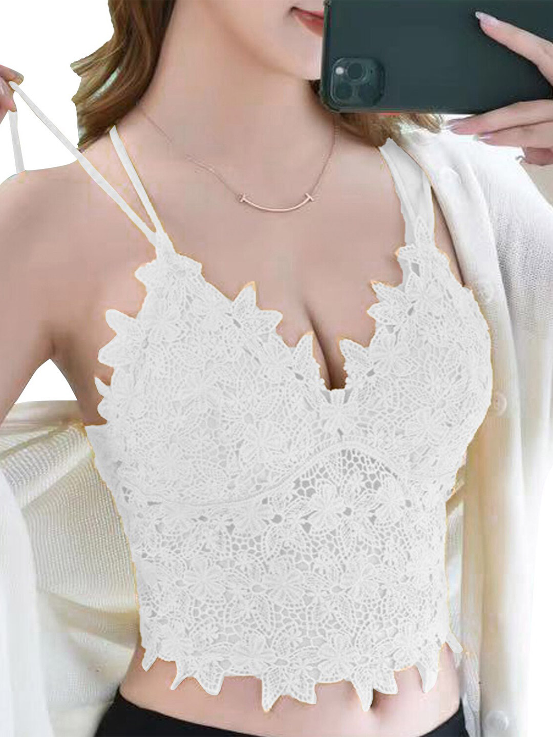 

Krelin Self Design Nylon Lightly Padded Seamless All Day Comfort Bralette Bra, White