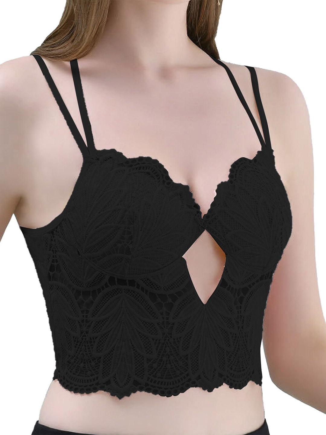 

Krelin Floral Bralette Medium Coverage Lightly Padded Bra, Black