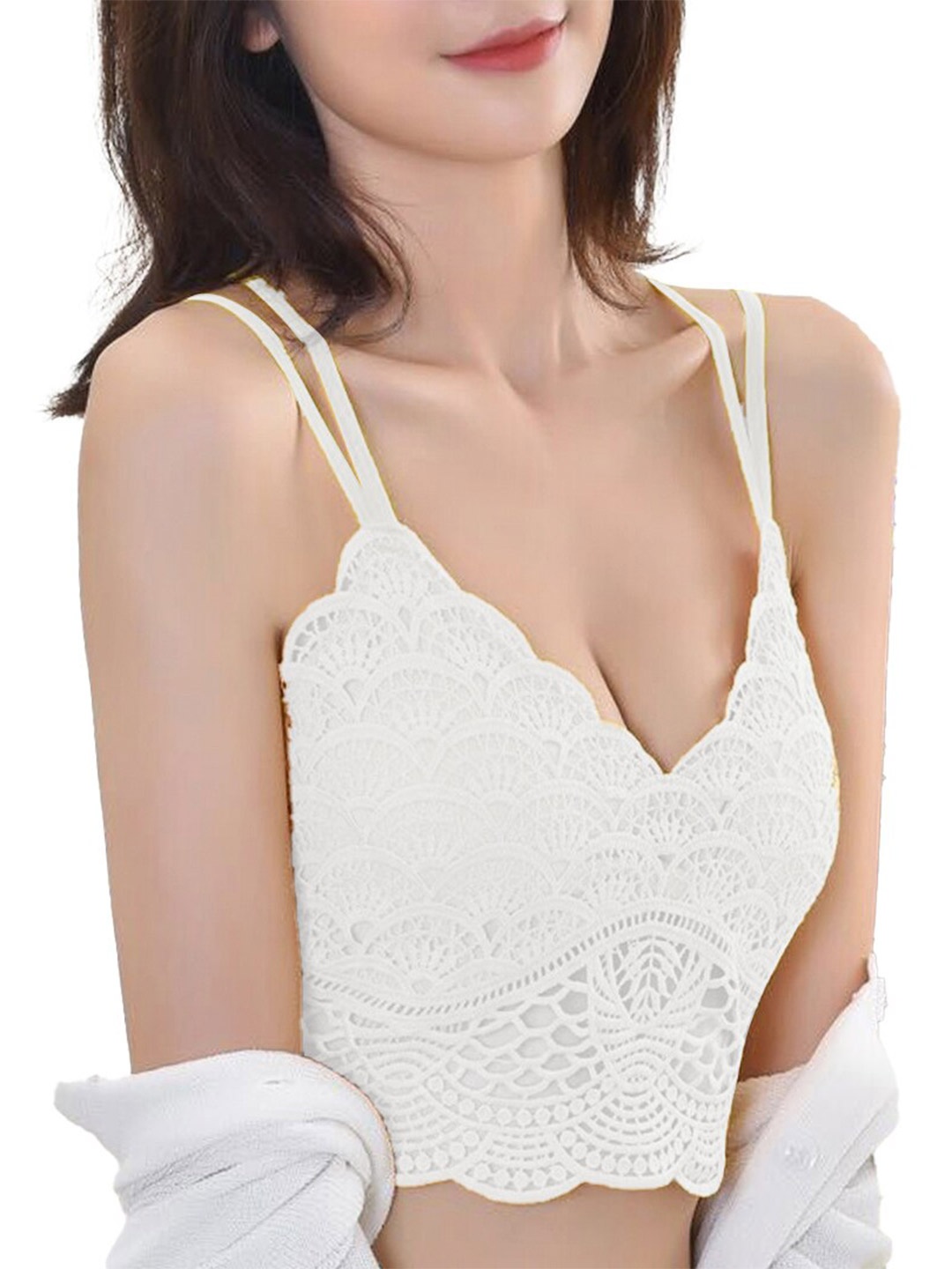 

Krelin Floral Self Design Lightly Padded All Day Comfort Medium Coverage Bralette Bra, White