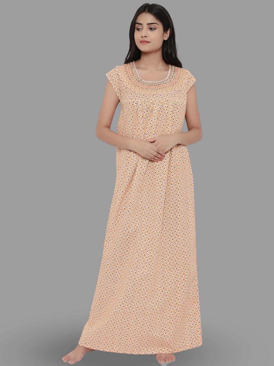 

PALIVAL Floral Printed Pure Cotton Maxi Nightdress, Yellow