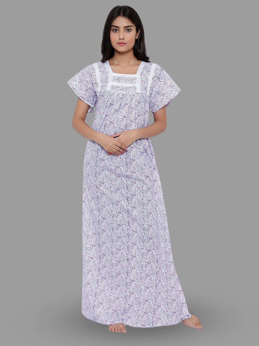 

PALIVAL Floral Printed Pure Cotton Maxi Nightdress, Purple