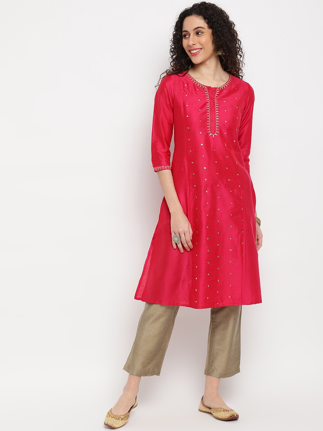 

IMARA Embellished Sequinned A-Line Kurta, Pink