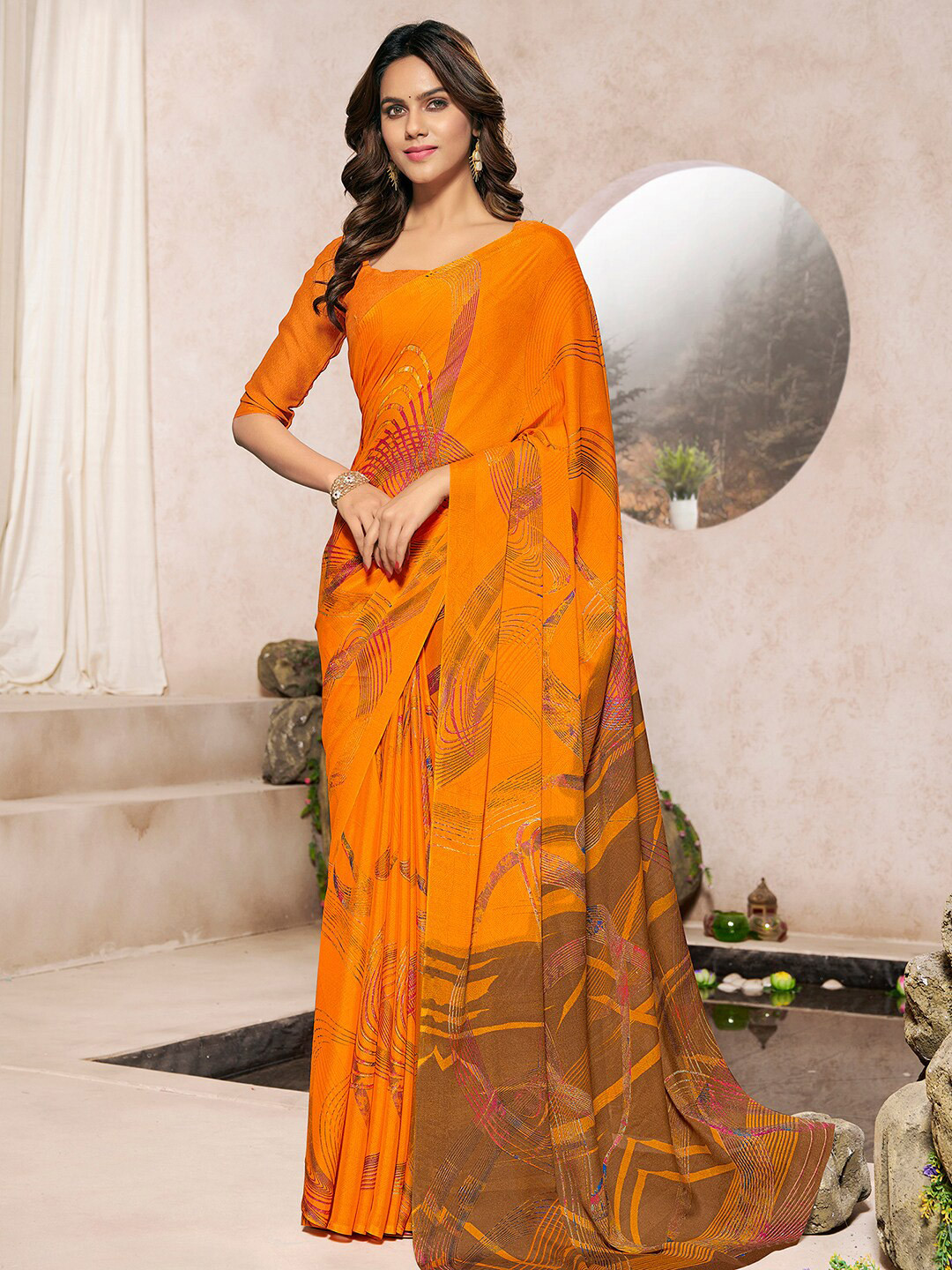 

Mitera Abstract Printed Saree, Orange