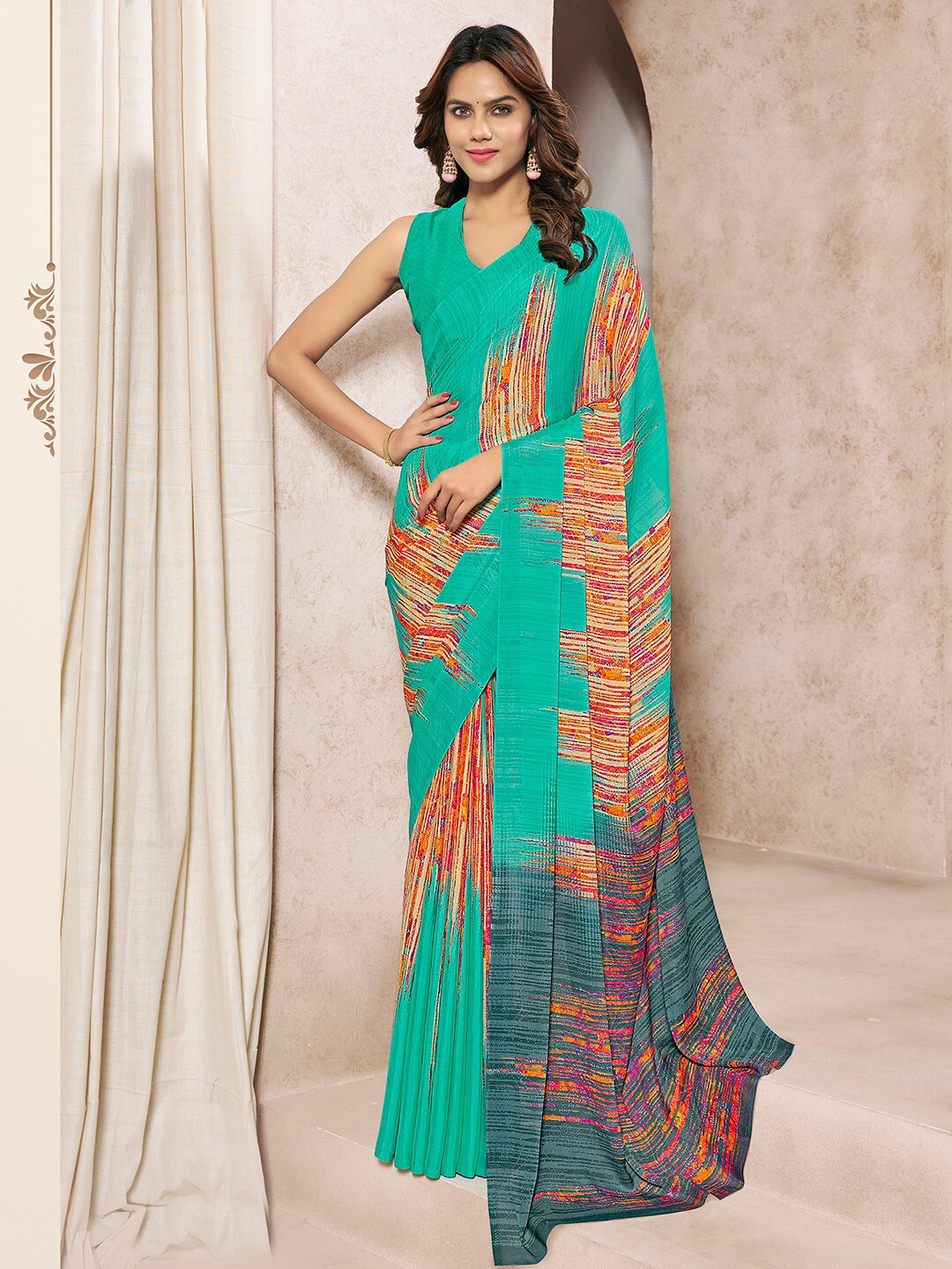 

Mitera Abstract Printed Saree, Green