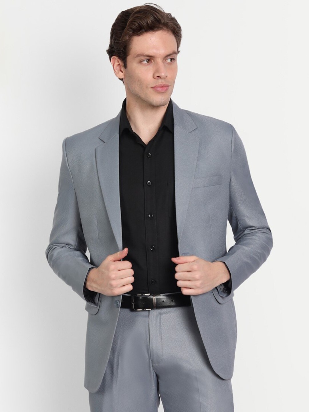 

TrulyFeb Cotton Single-Breasted Slim-Fit Blazer, Grey