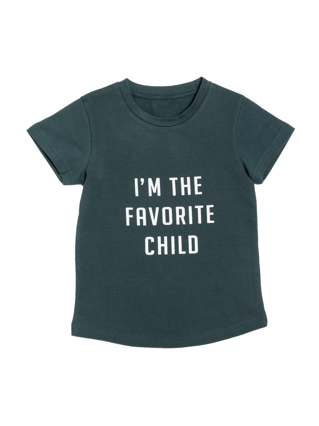 DOOR74 Girls Typography Printed Cotton T-shirt, Green