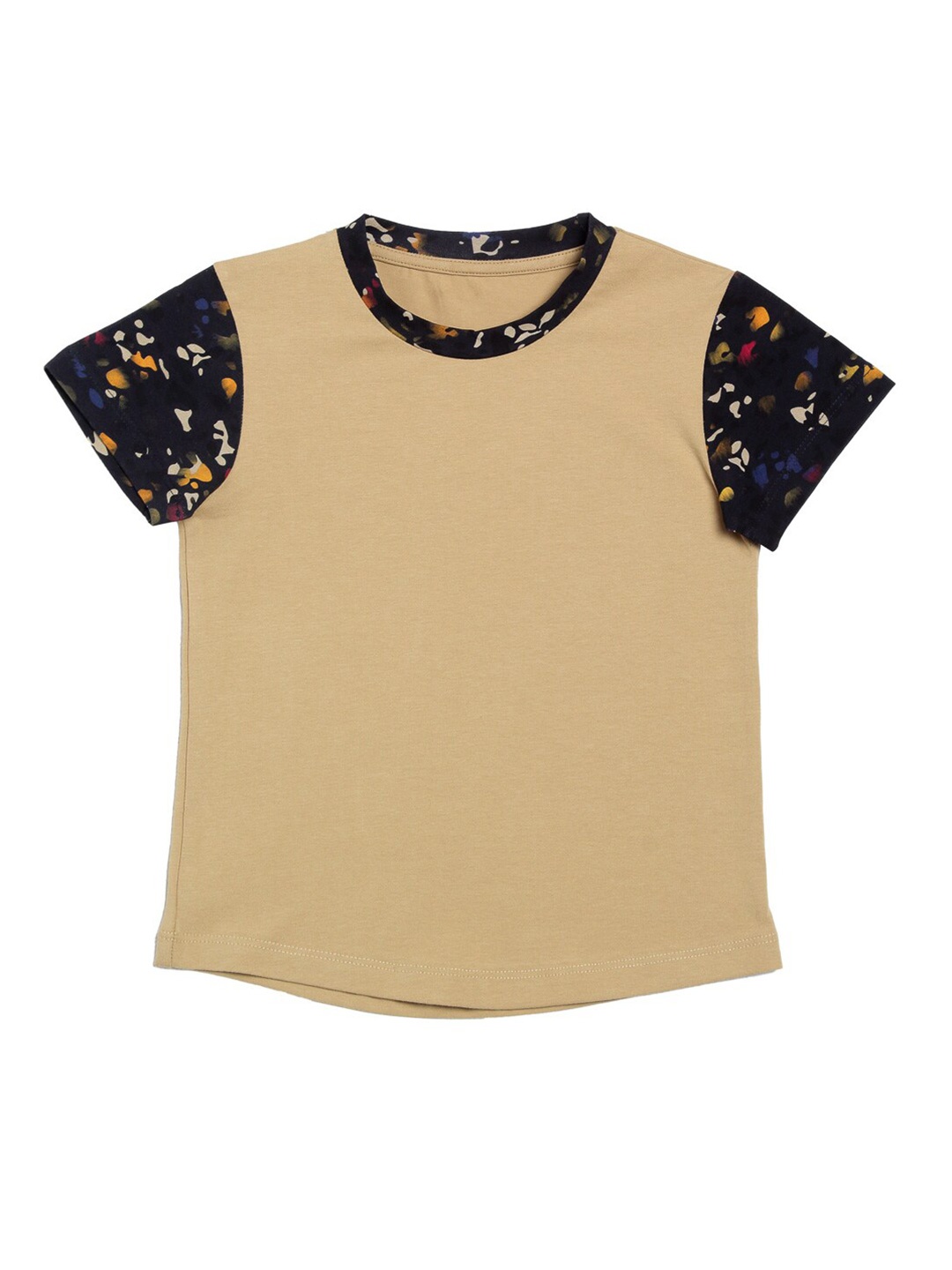 

DOOR74 Girls Colourblocked Cotton T-shirt, Brown
