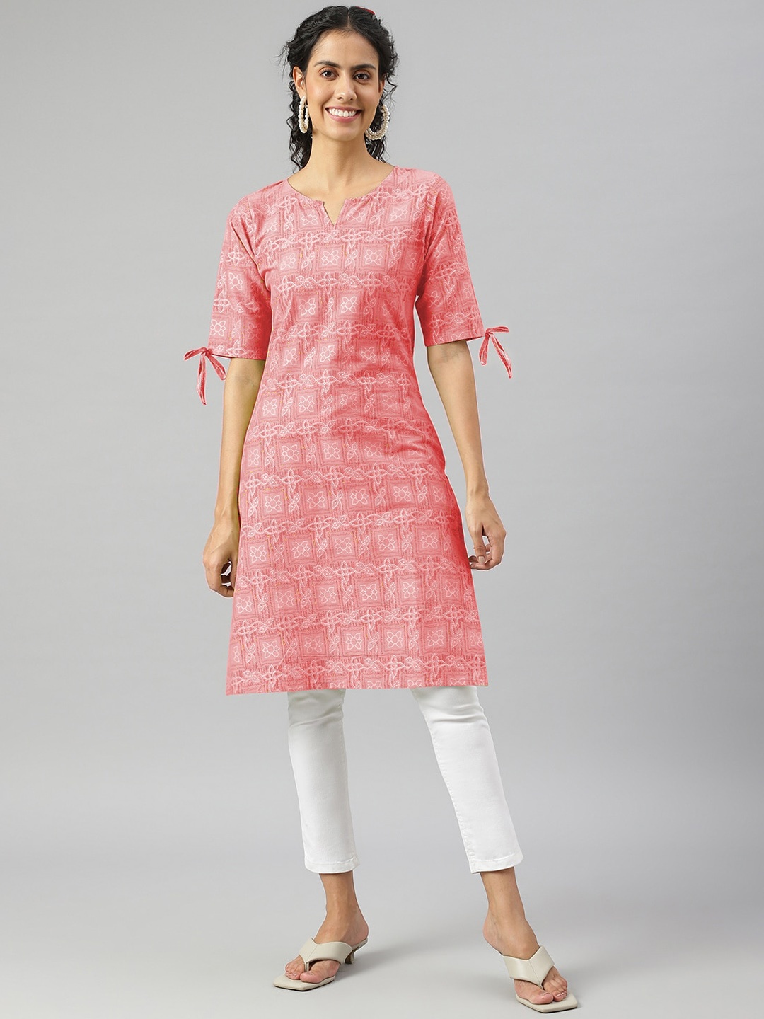 

METRO-FASHION Ethnic Motifs Printed Pure Cotton Kurta, Pink