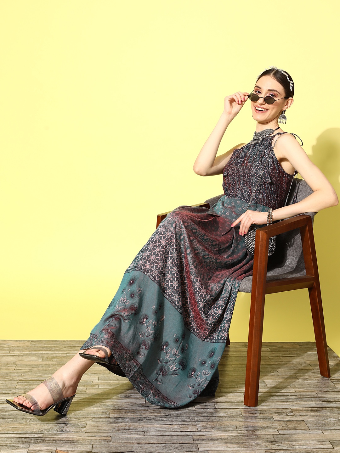 

Sangria Women Ethnic Motifs Printed Maxi Dress, Teal