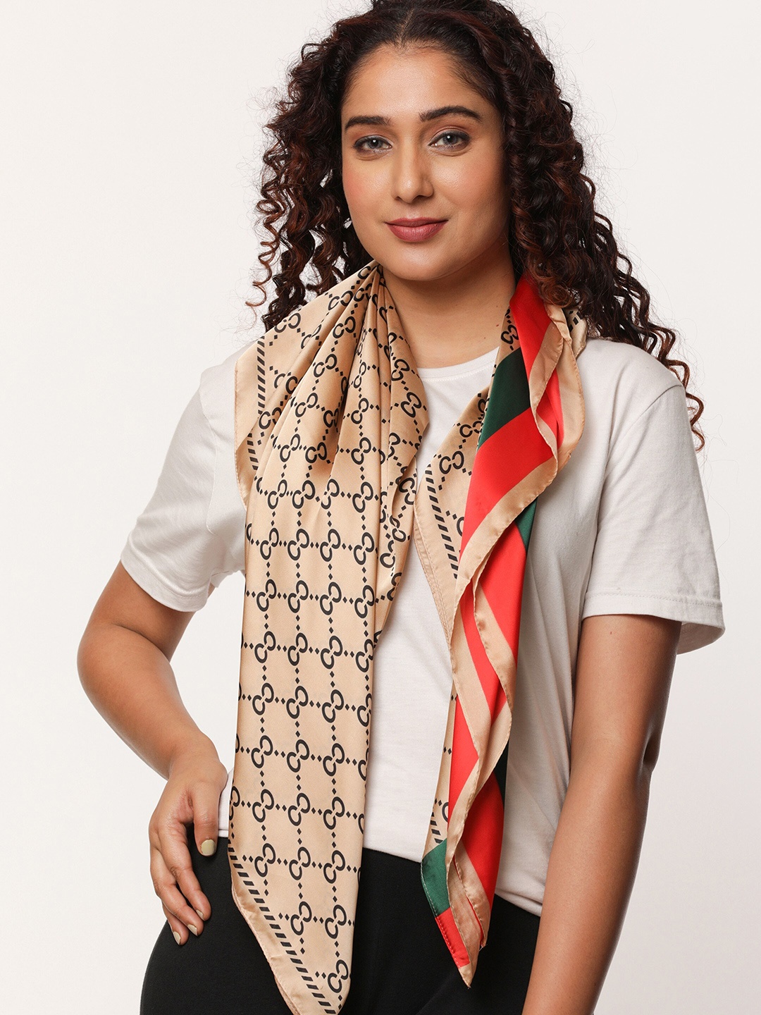 

NOTEQUAL Women Printed Silk Scarf, Beige