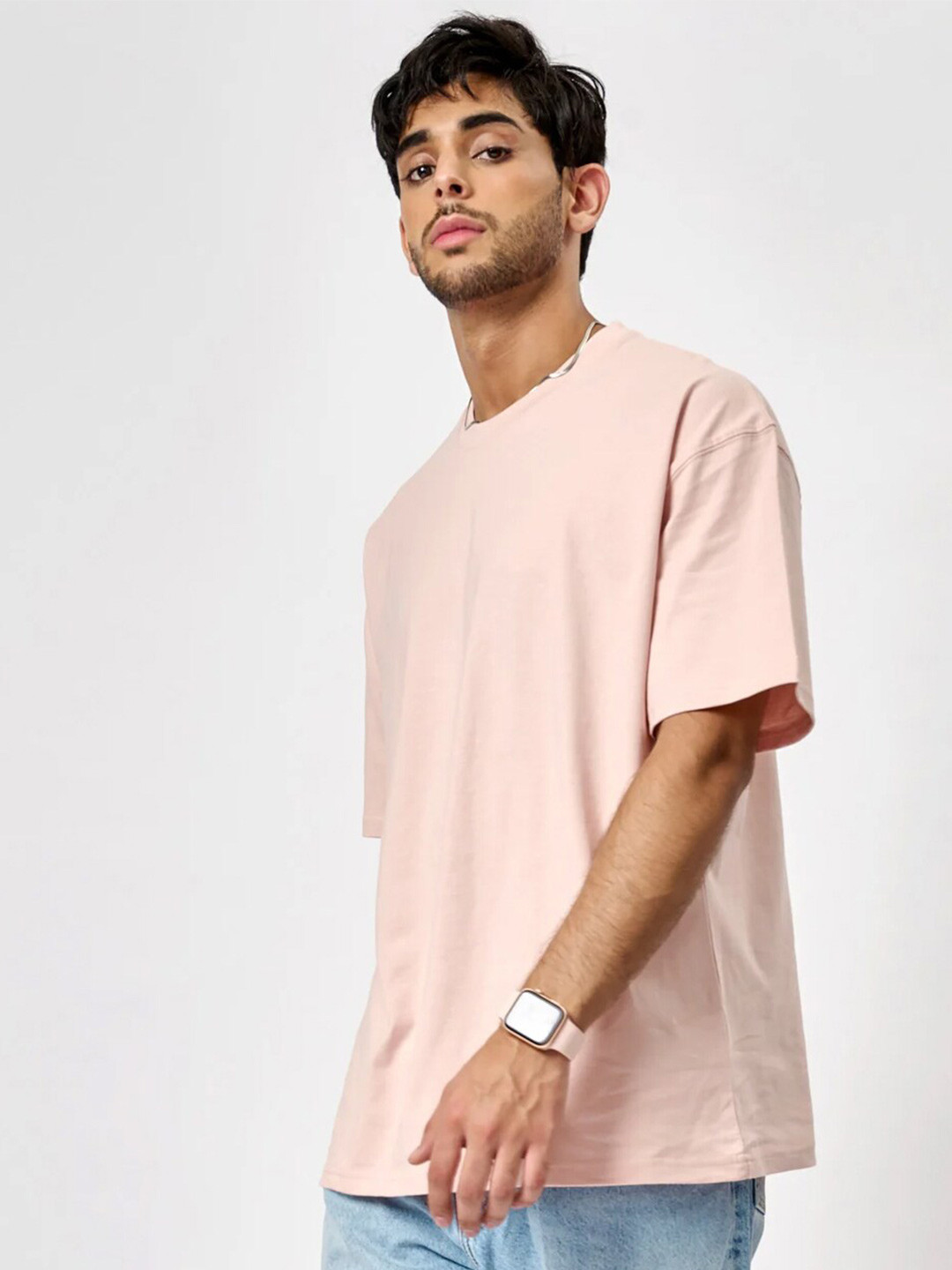 

Bonkers Corner Drop Shoulder Sleeves Cotton Loose Fit T-shirt, Pink