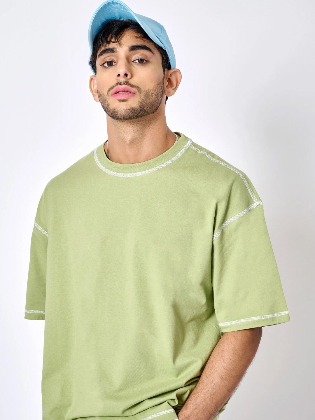 

Bonkers Corner Drop Shoulder Sleeves Cotton Loose Fit T-shirt, Green