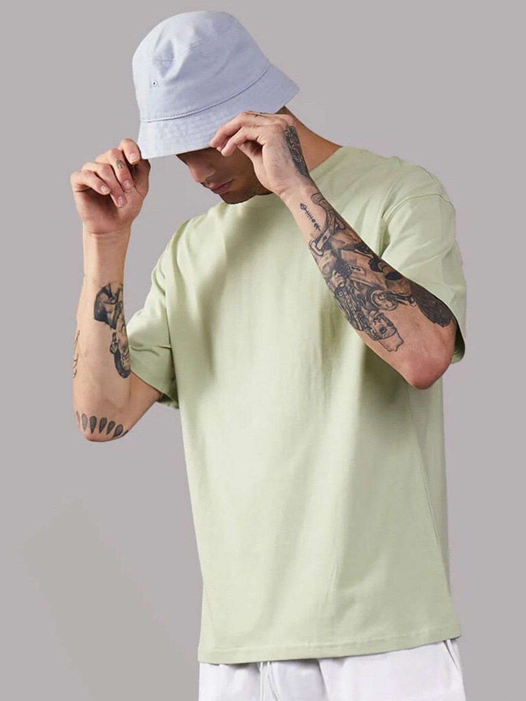 

Bonkers Corner Green Drop Shoulder Sleeves Cotton Oversized Fit T-shirt