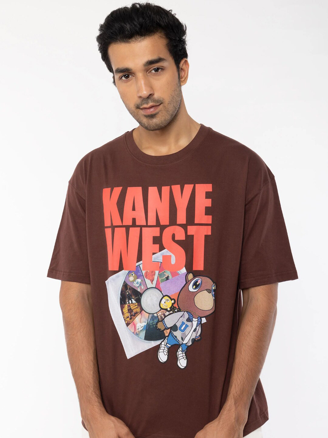 

Bonkers Corner Typography Printed Drop Shoulder Cotton Loose Fit T-shirt, Brown