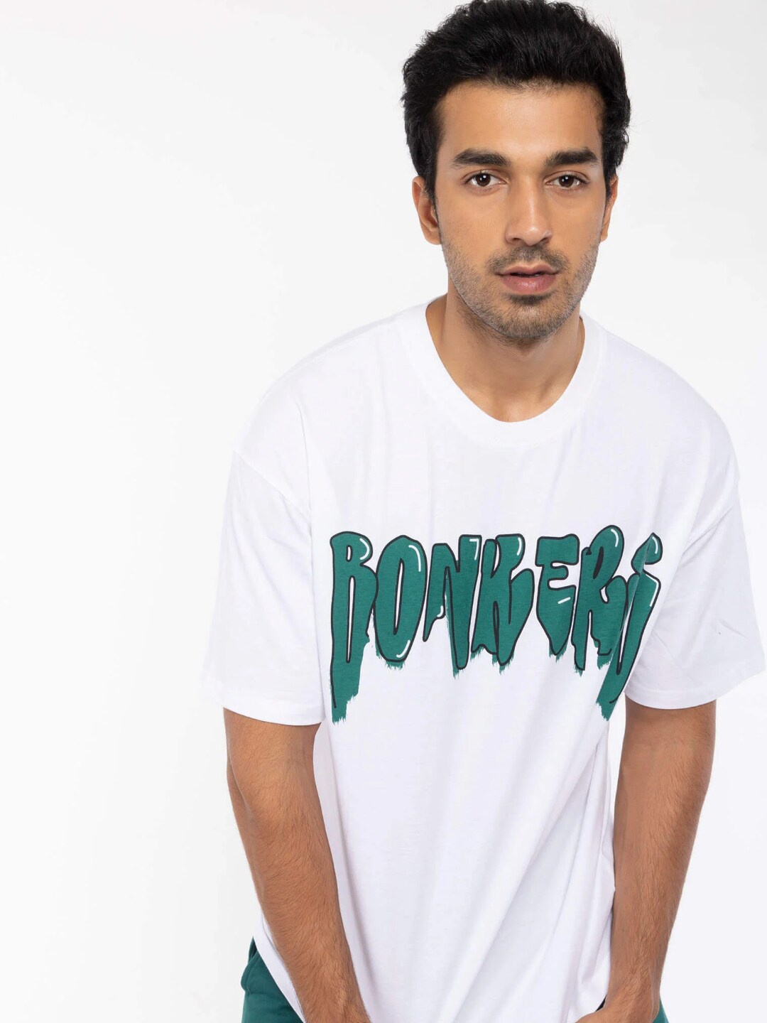 

Bonkers Corner Typography Printed Drop Shoulder Sleeves Cotton Loose Fit T-shirt, White