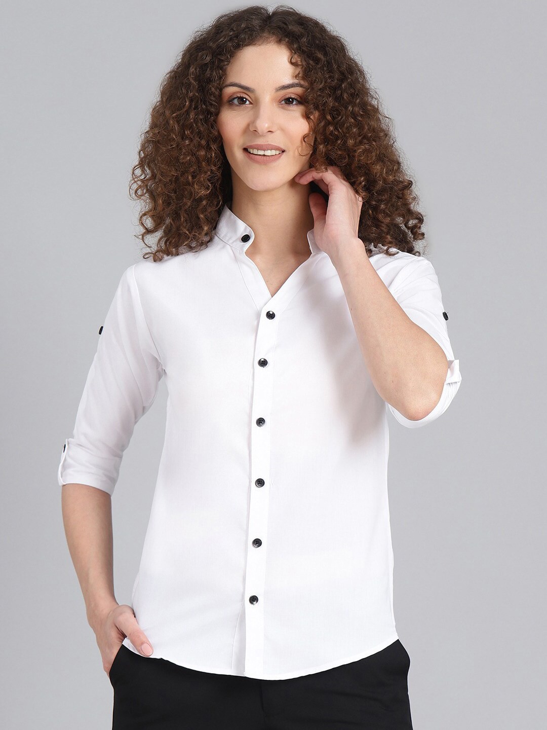 

Shaftesbury London Smart Mandarin Collar Slim Fit Cotton Casual Shirt, White