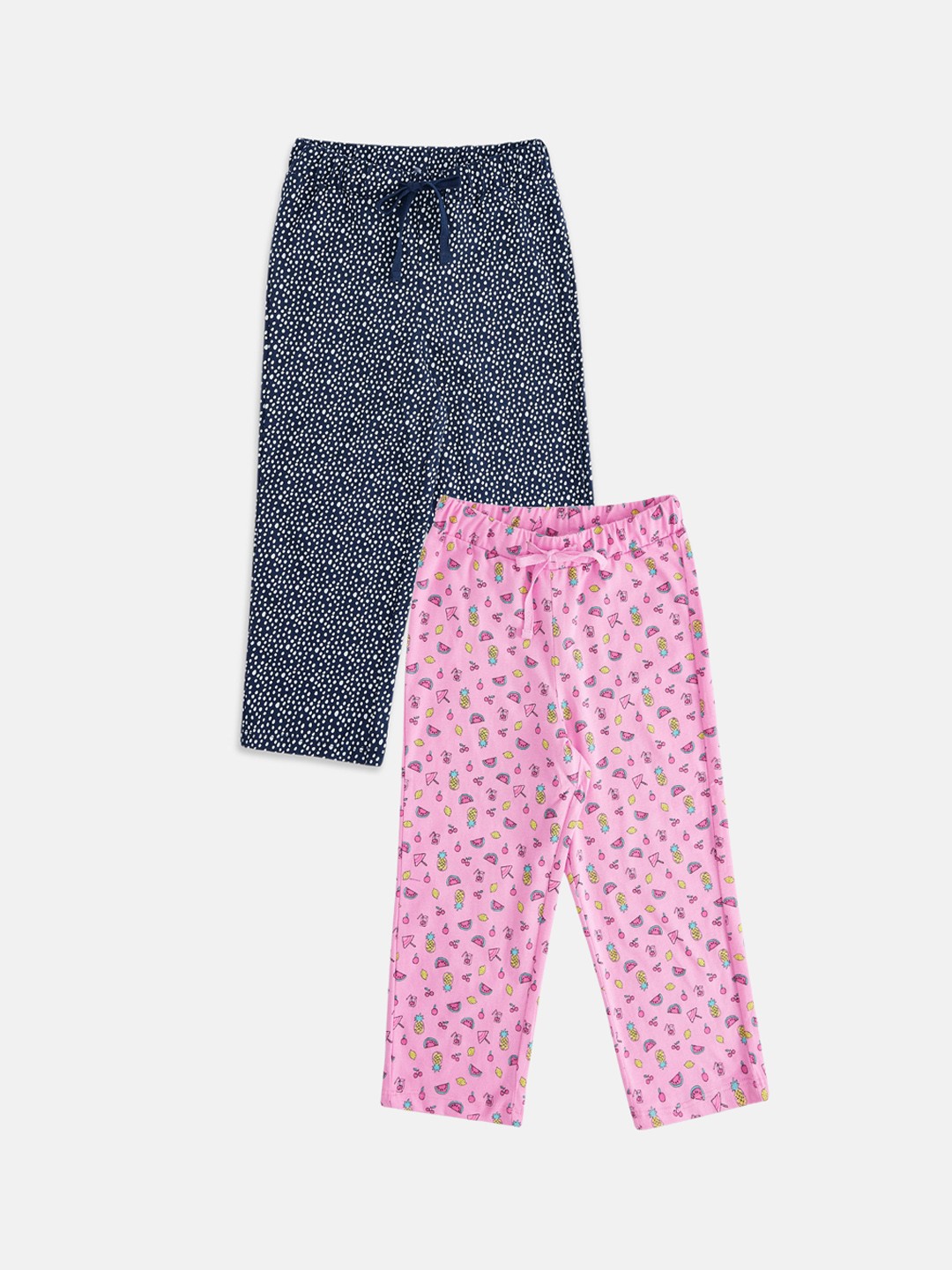 

Pantaloons Junior Girls Pack of 2 Printed Cotton Lounge Pants, Navy blue