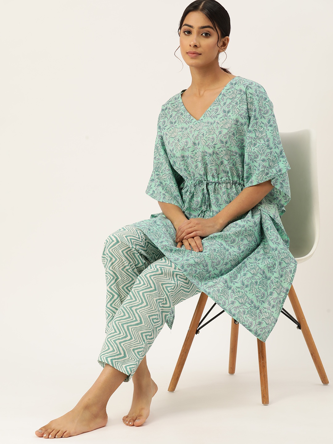 

ETC Pure Cotton Printed Night suit 27-Turquoise, Turquoise blue