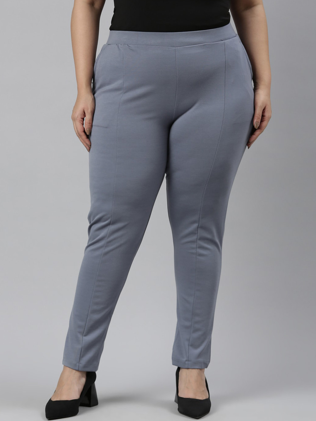 

Go Colors Women Plus Size Smart Slim Fit Trousers, Blue