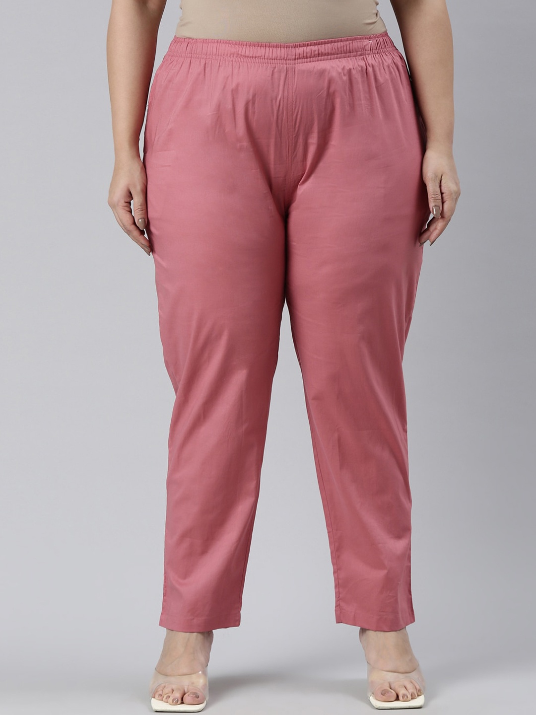 

Go Colors Women Plus Size Tailored Tapered Fit Trousers, Pink