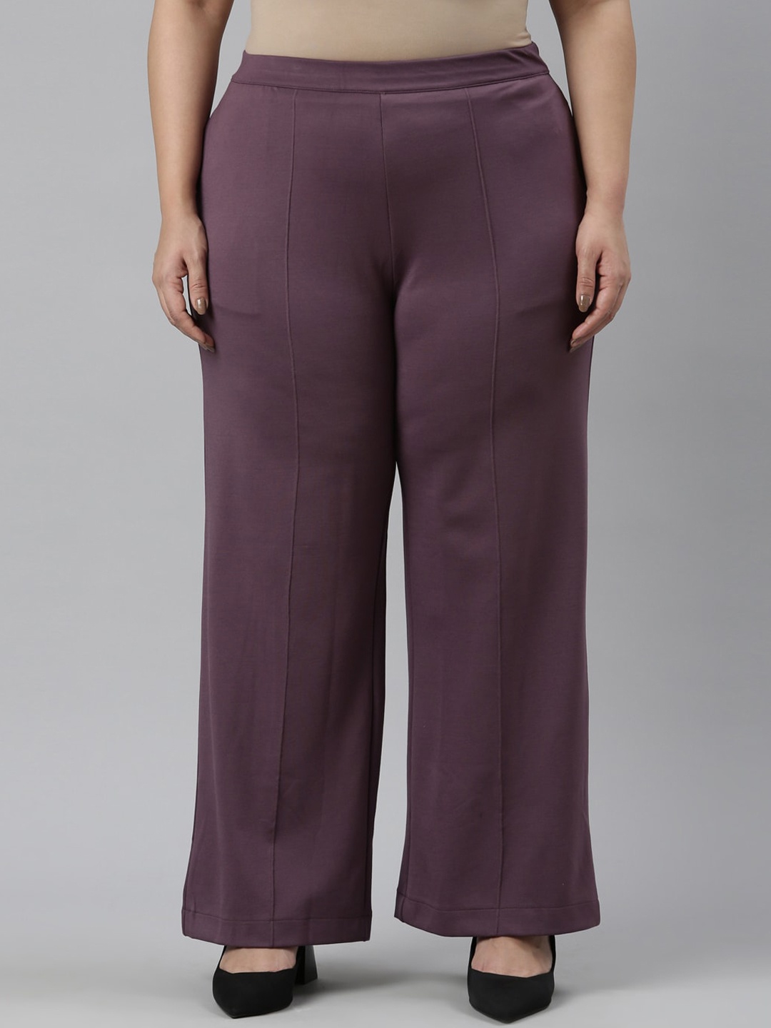 

Go Colors Women Plus Size Relaxed Straight Fit High-Rise Trousers, Purple