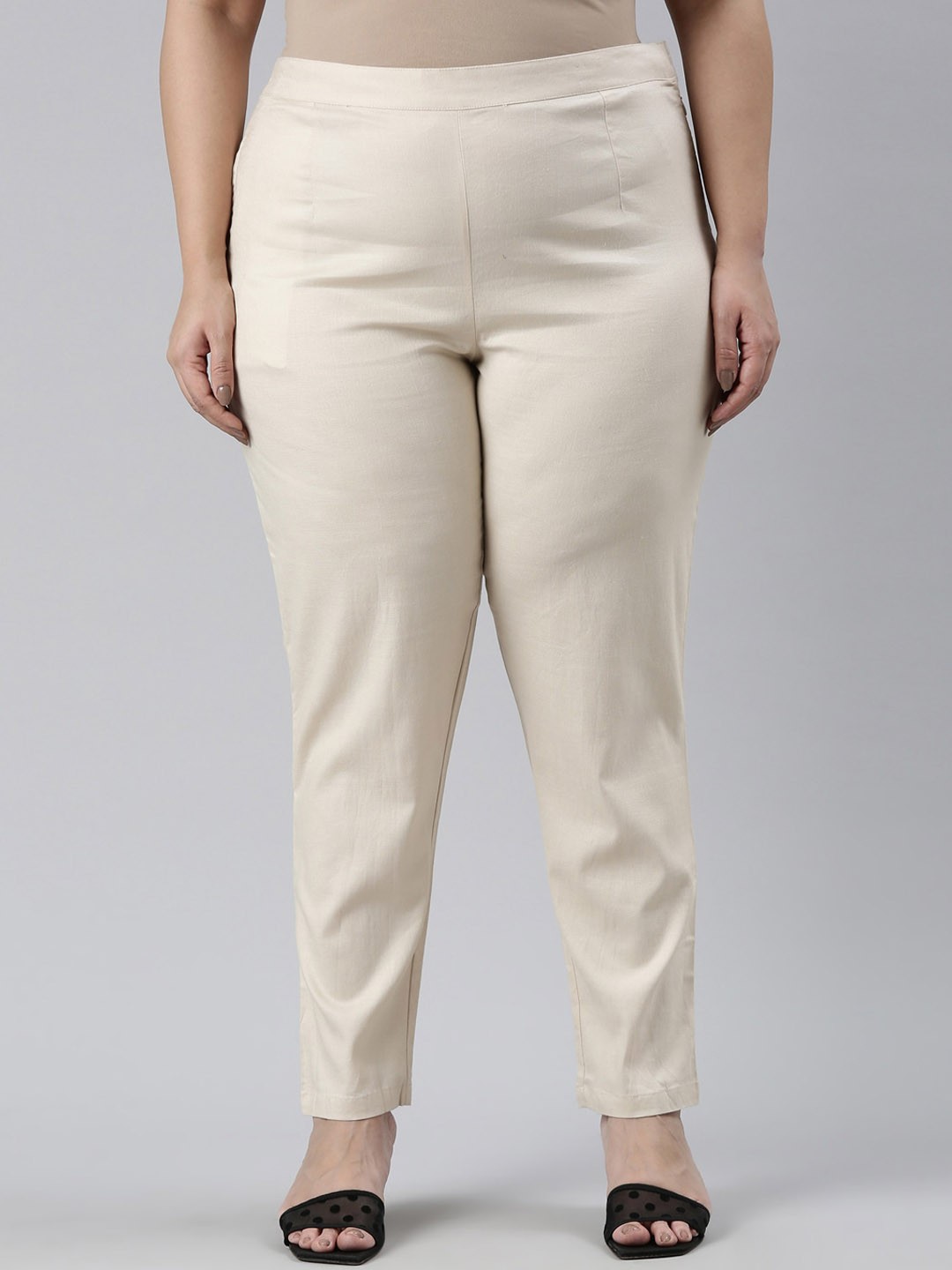 

Go Colors Women Plus Size Tailored Tapered Fit Trousers, Beige