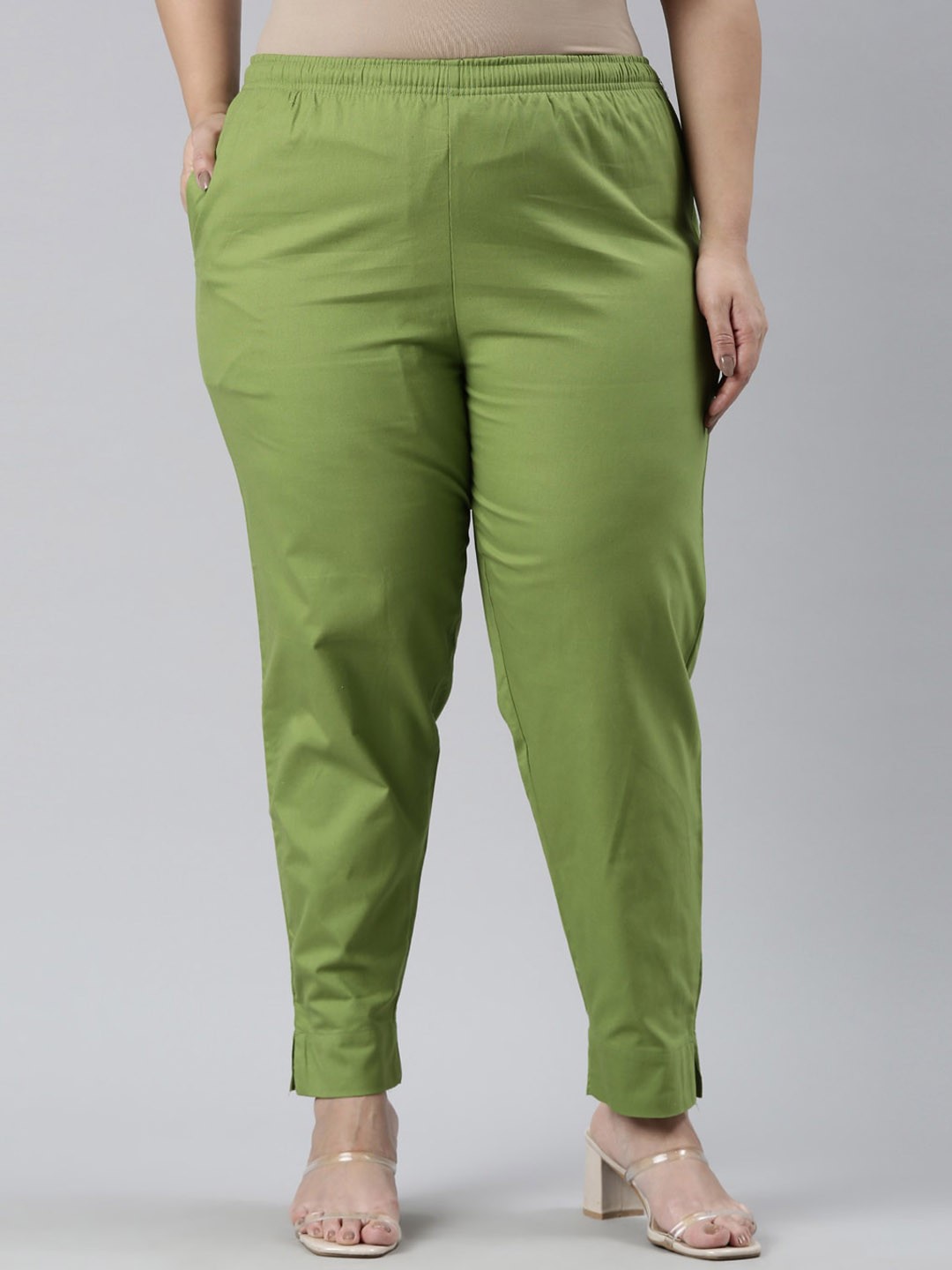 

Go Colors Women Plus Size Relaxed Straight Fit Trousers, Green