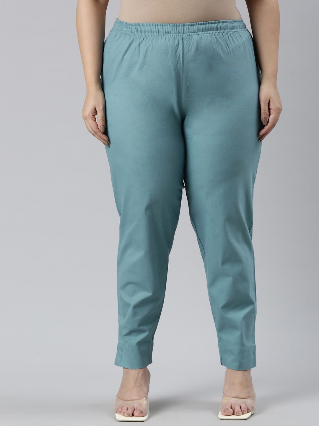 

Go Colors Women Plus Size Relaxed Straight Fit Cotton Trousers, Blue
