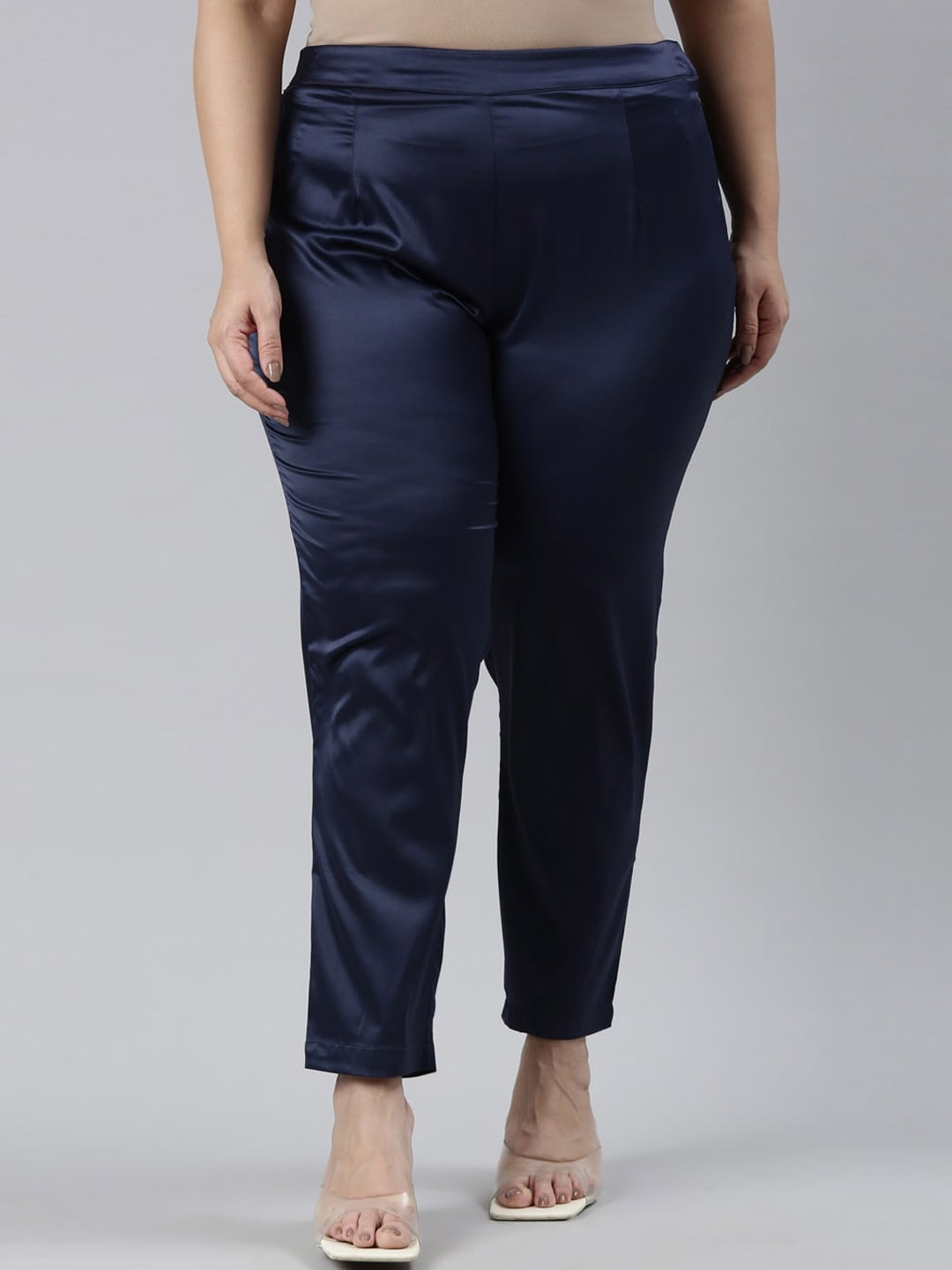 

Go Colors Women Plus Size Smart Slim Fit Trousers, Navy blue