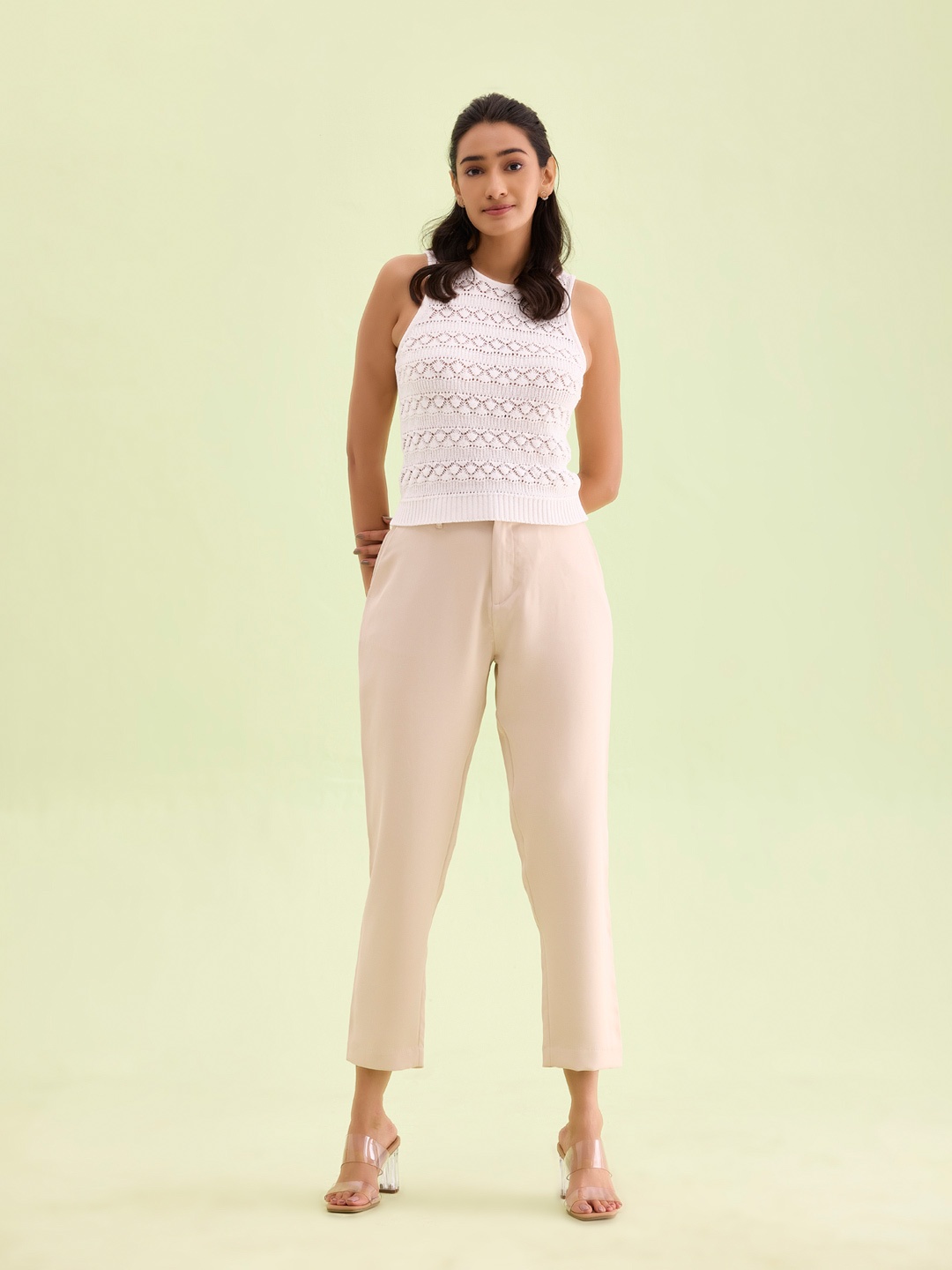 

Go Colors Women Plus Size Tailored Tapered Fit Formal Trousers, Beige