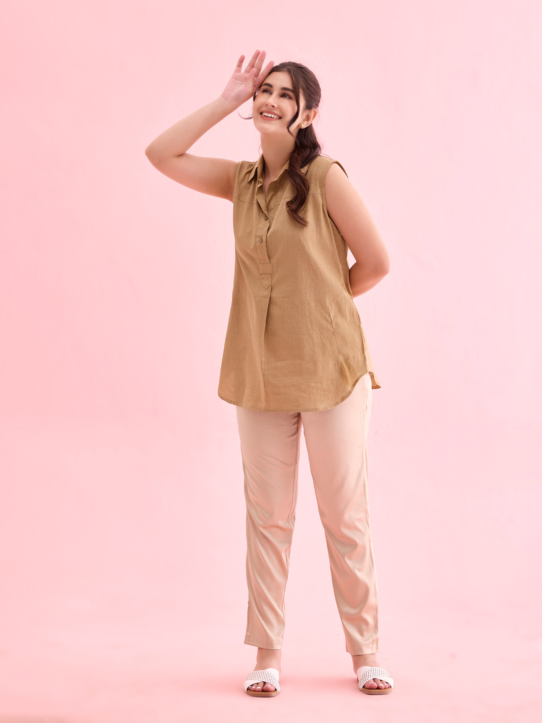 

Go Colors Women Plus Size Smart Slim Fit Trousers, Gold