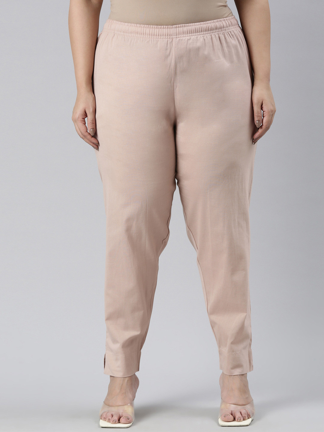 

Go Colors Plus Size Women Relaxed Straight Fit Cotton Trousers, Pink
