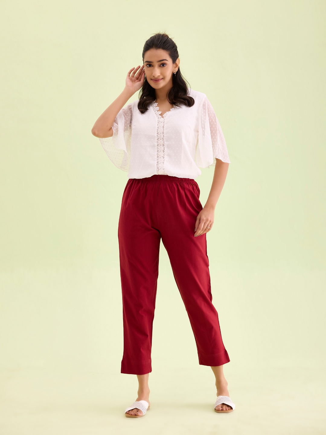

Go Colors Women Plus Size Relaxed Straight Fit Trousers, Maroon