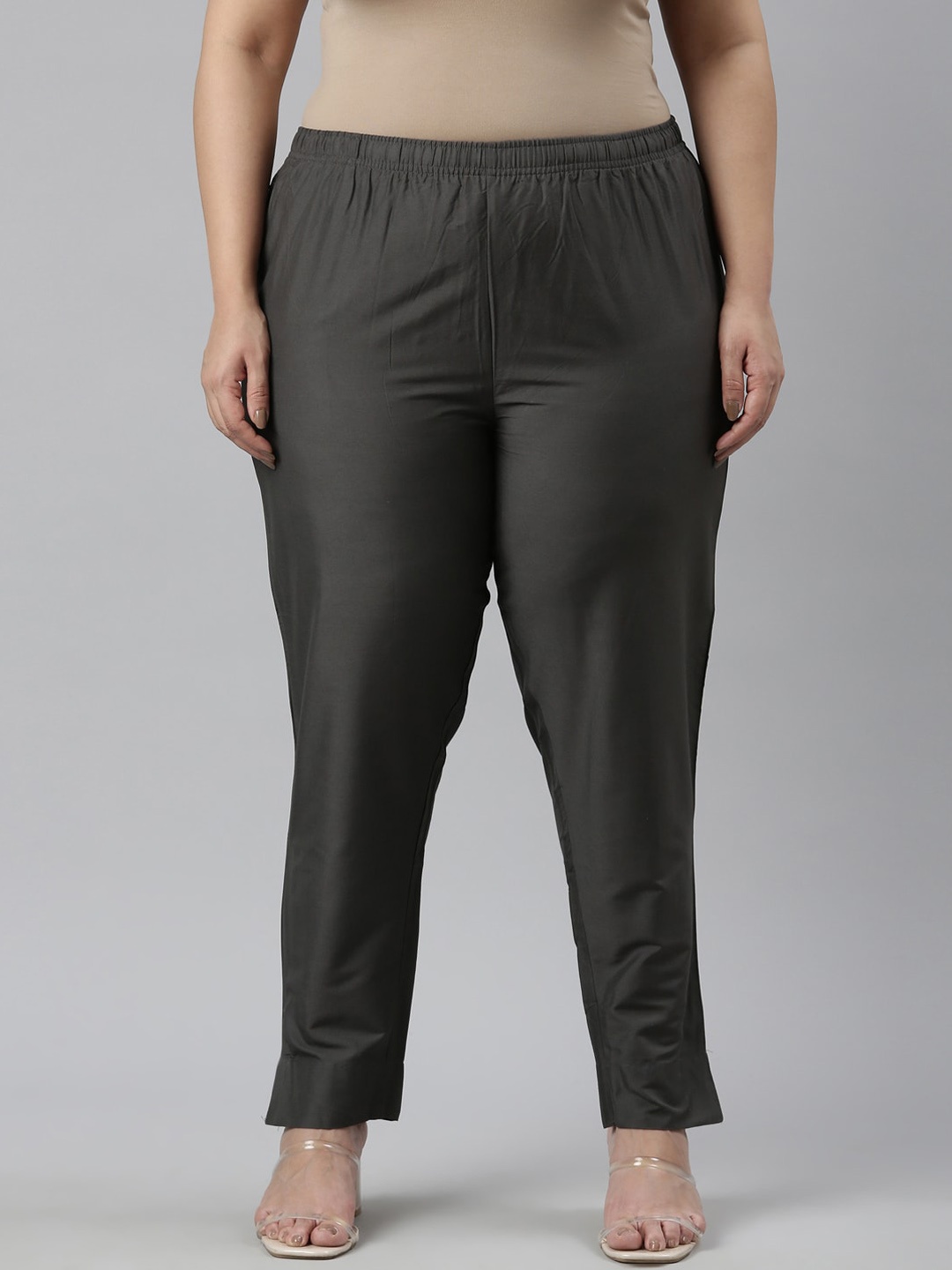 

Go Colors Women Plus Size Tapered Fit Trousers, Silver