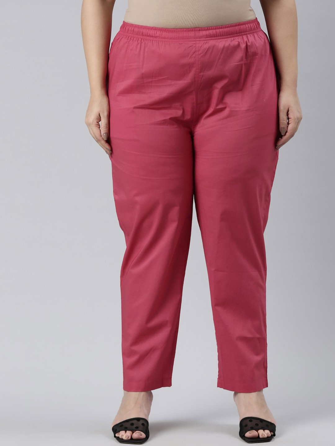 

Go Colors Women Plus Size Tailored Tapered Fit Pleated Trousers, Pink