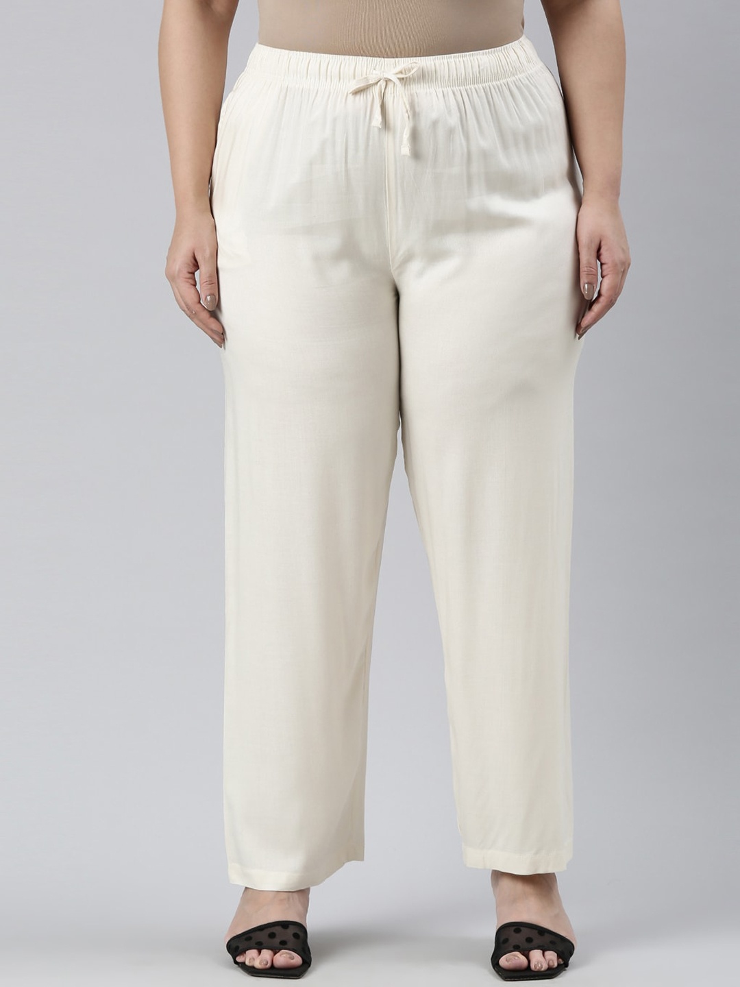 

Go Colors Women Plus Size Relaxed Straight Fit Trousers, Beige