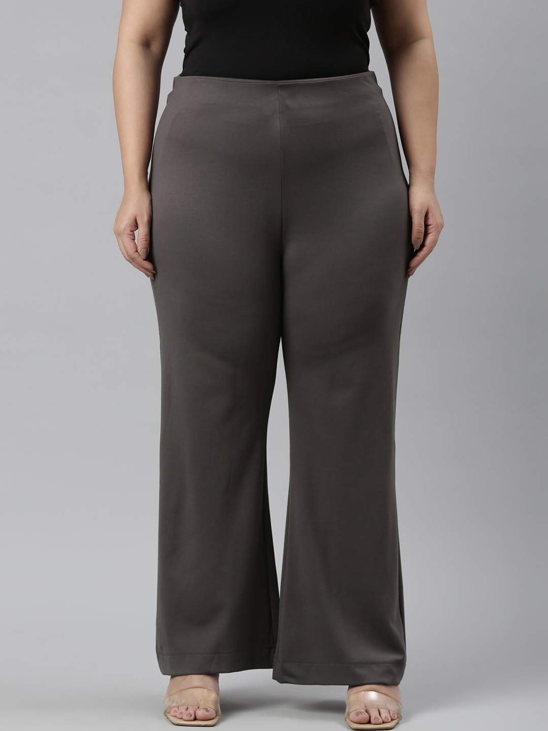 

Go Colors Women Mid Rise Relaxed Flared High-Rise Bootcut Trousers, Grey