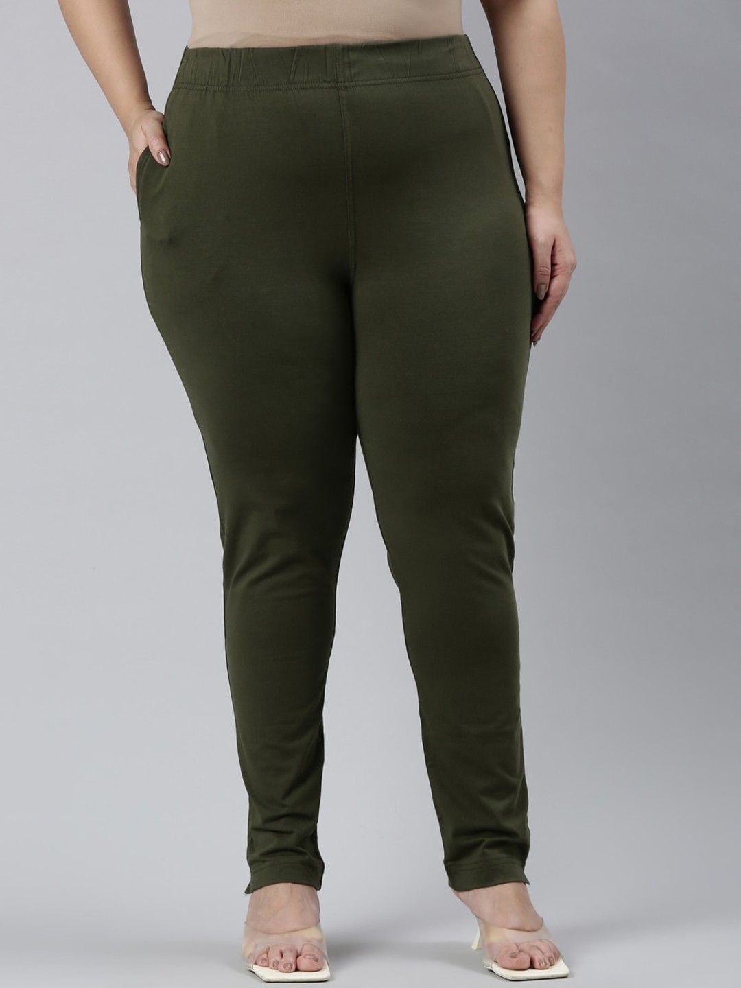 

Go Colors Women Plus Size Comfort Trousers, Olive
