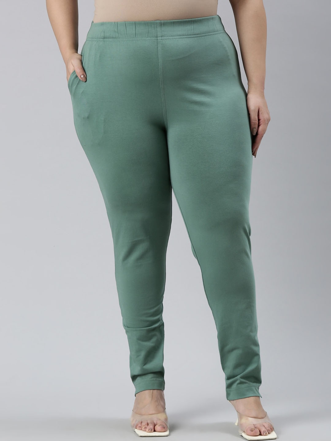 

Go Colors Women Plus Size Comfort Trousers, Green