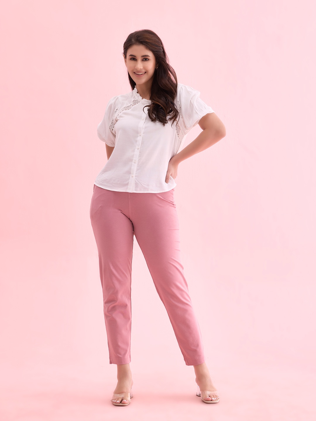 

Go Colors Women Plus Size Comfort Trousers, Mauve