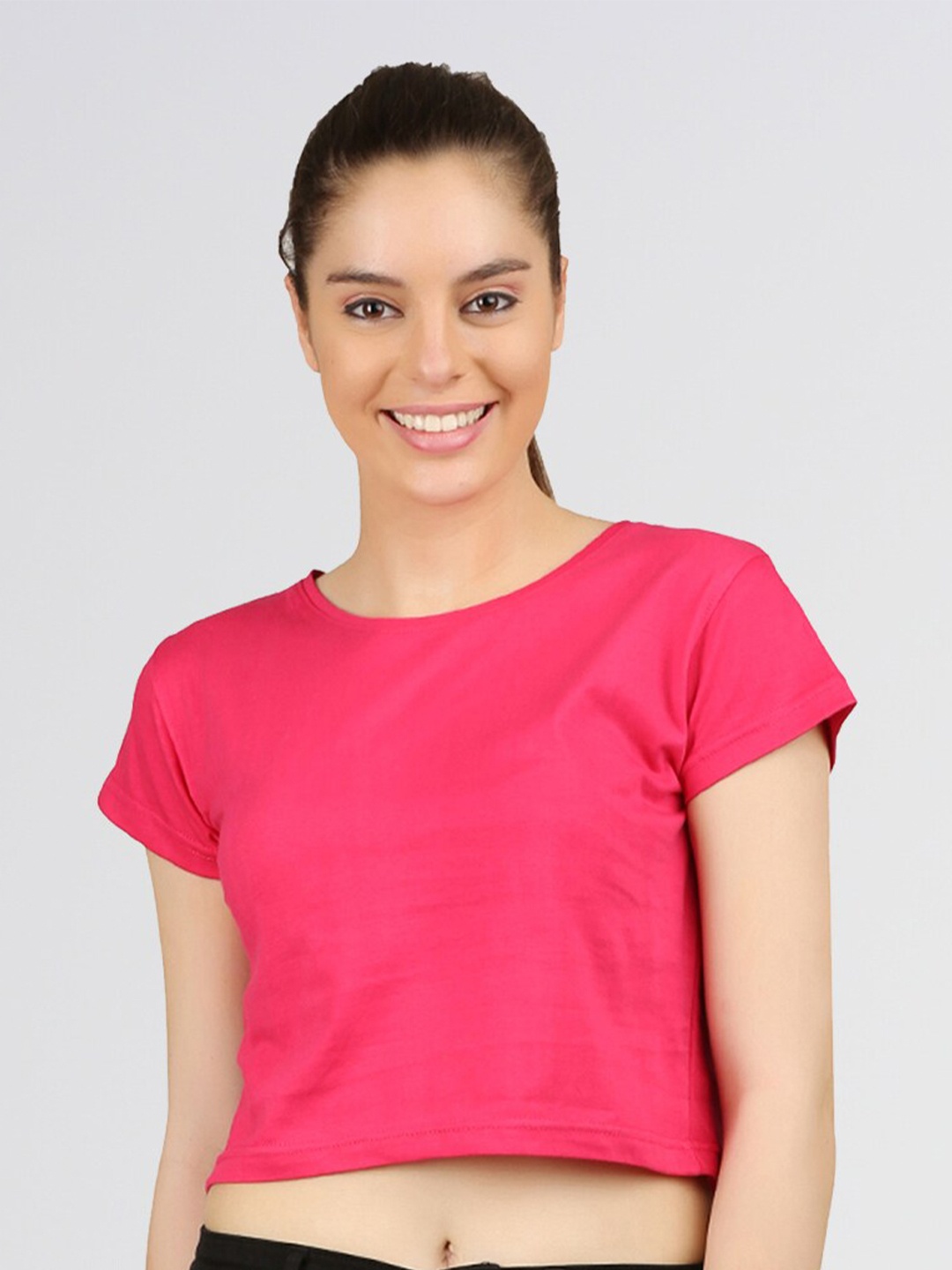 

appulse Round Neck Regular Sleeves Cotton Crop Top, Pink