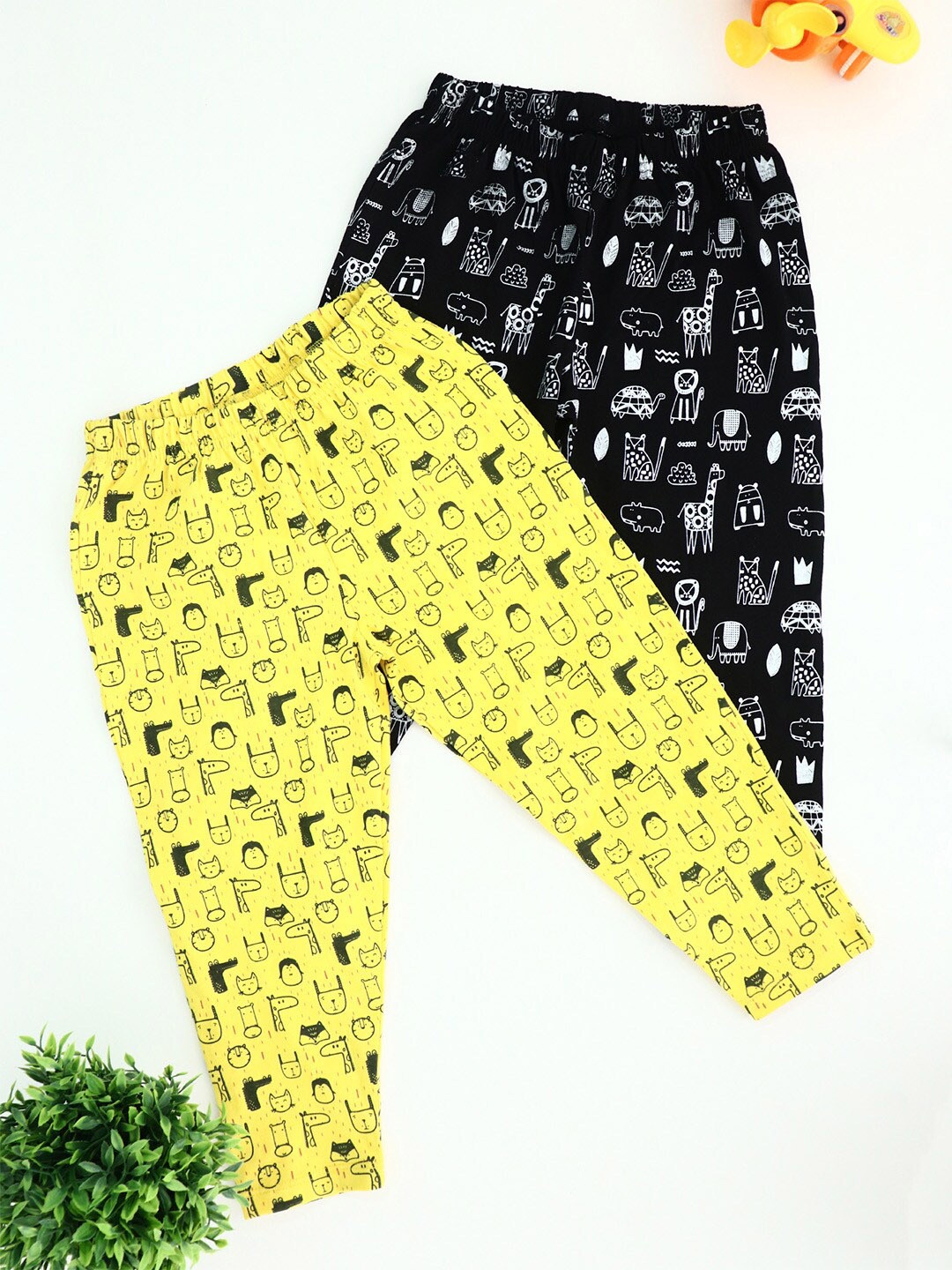 

BE AWARA Kids Pack of 2 Printed Cotton Lounge Pants, Yellow