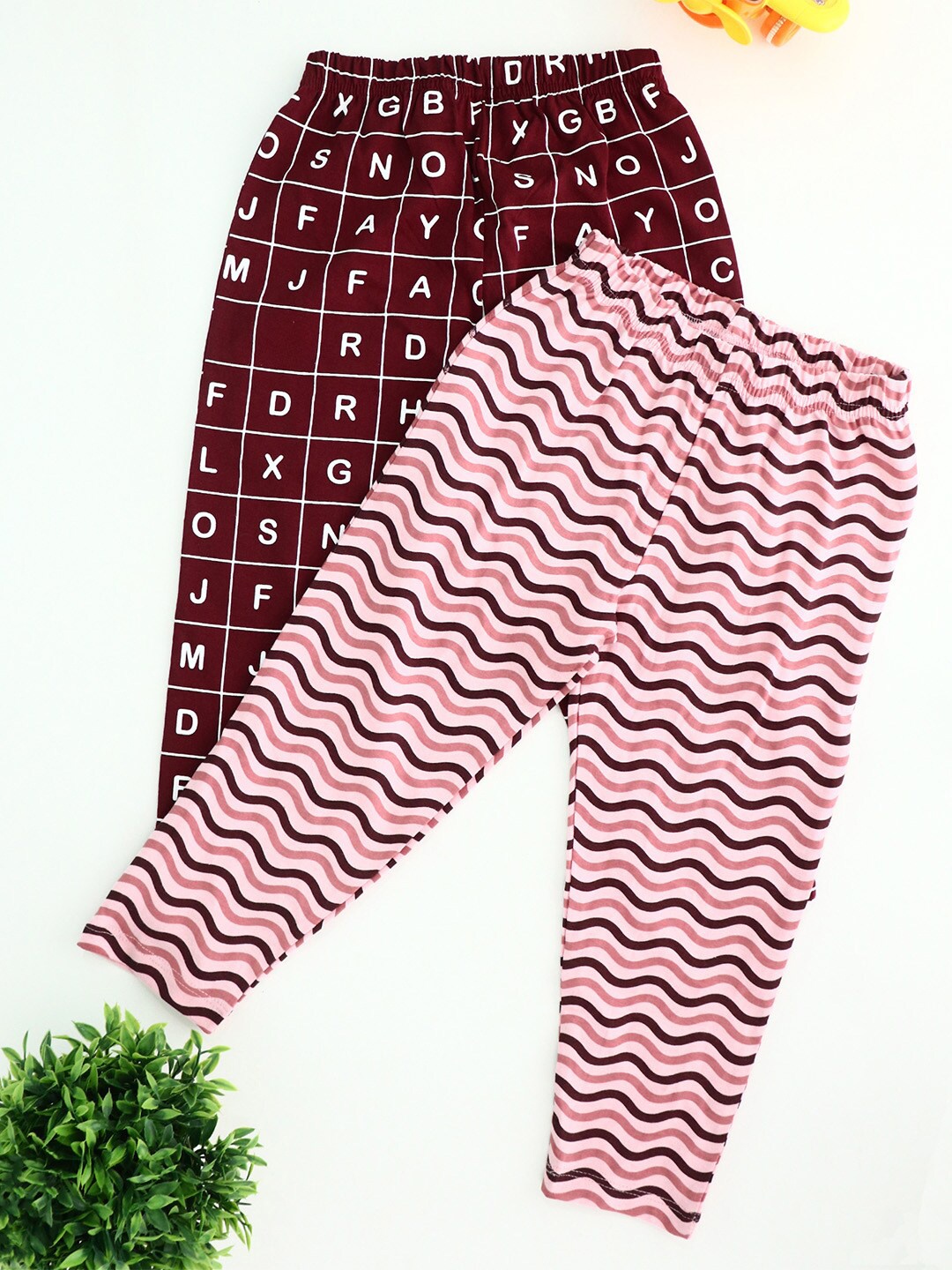 

BE AWARA Kids Pack of 2 Printed Cotton Knitted Lounge Pants, Maroon