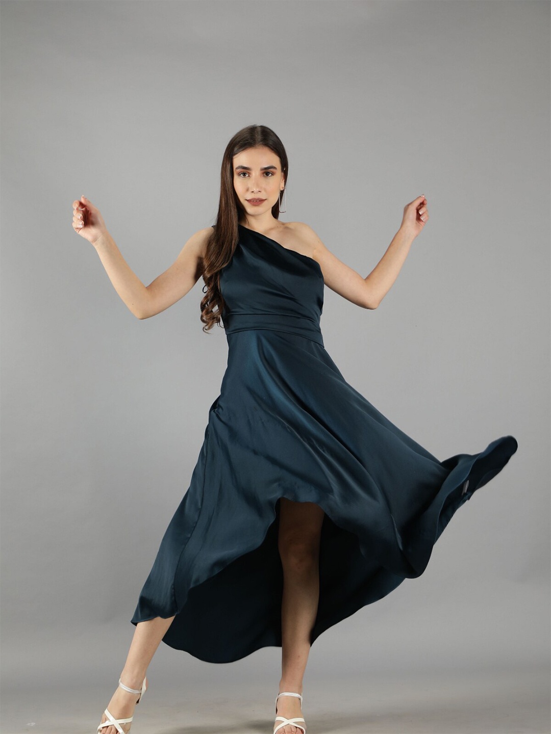 

Svelte Couture Satin Fit & Flare Maxi Dress, Teal