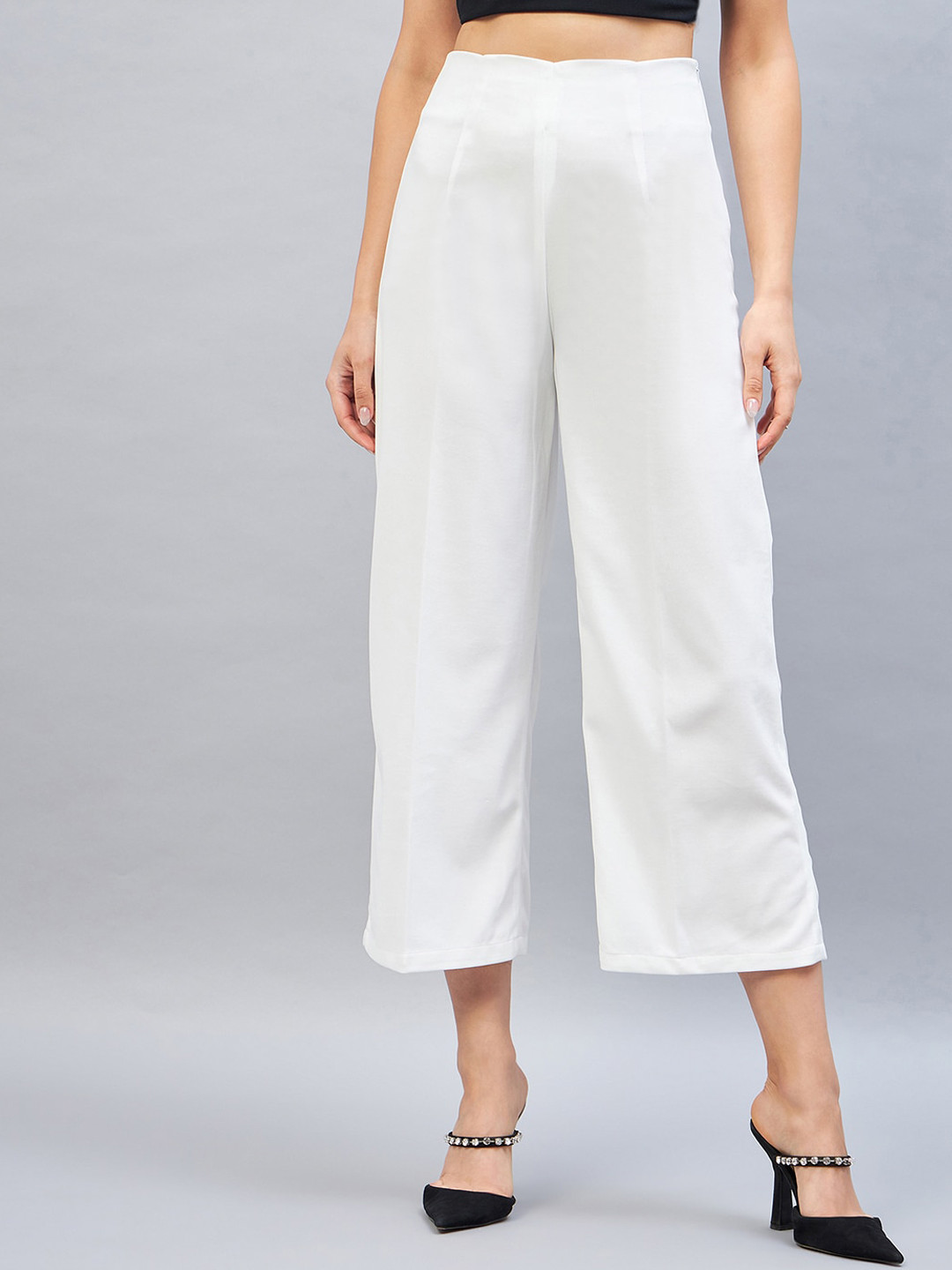 

DELAN Women Smart Loose Fit High-Rise Easy Wash Trousers, White