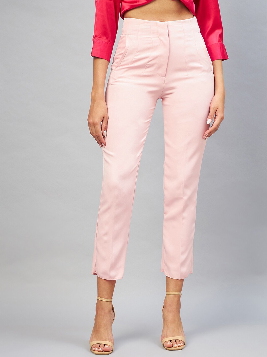 

DELAN Women Smart Skinny Fit High-Rise Easy Wash Trousers, Peach