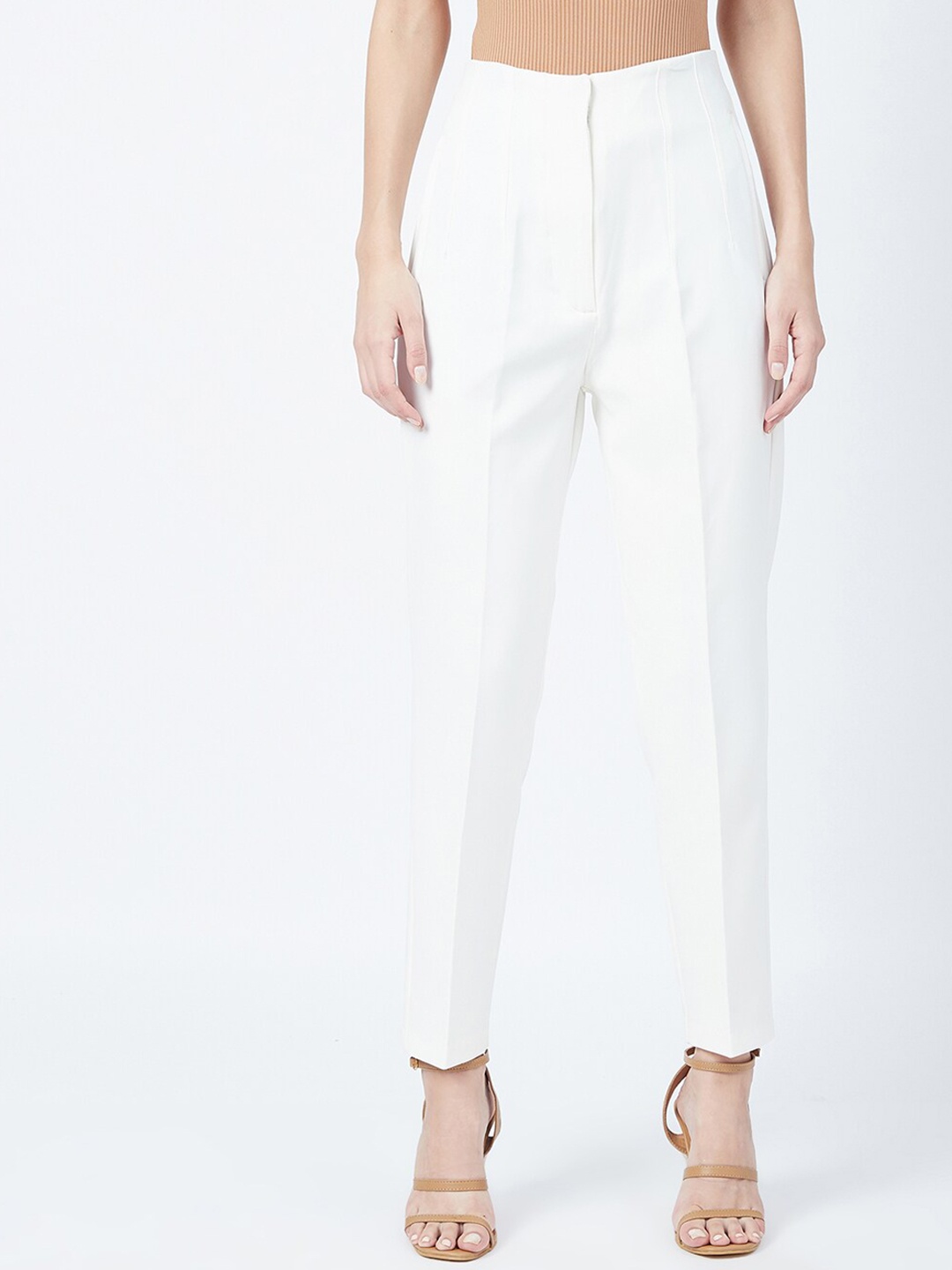 

DELAN Women Smart Skinny Fit High-Rise Easy Wash Trousers, White