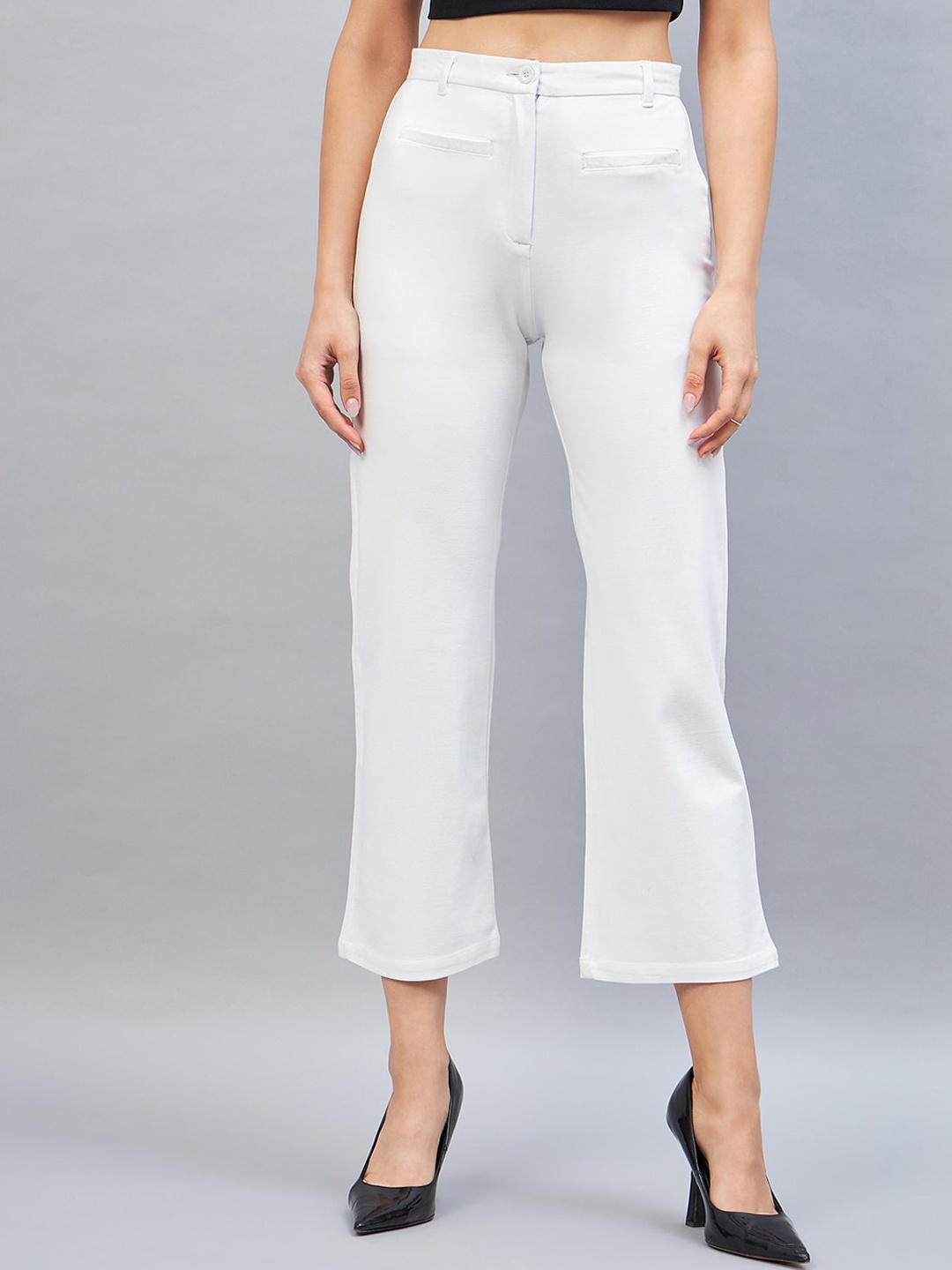 

DELAN Women Smart Tapered Fit High-Rise Easy Wash Trousers, White