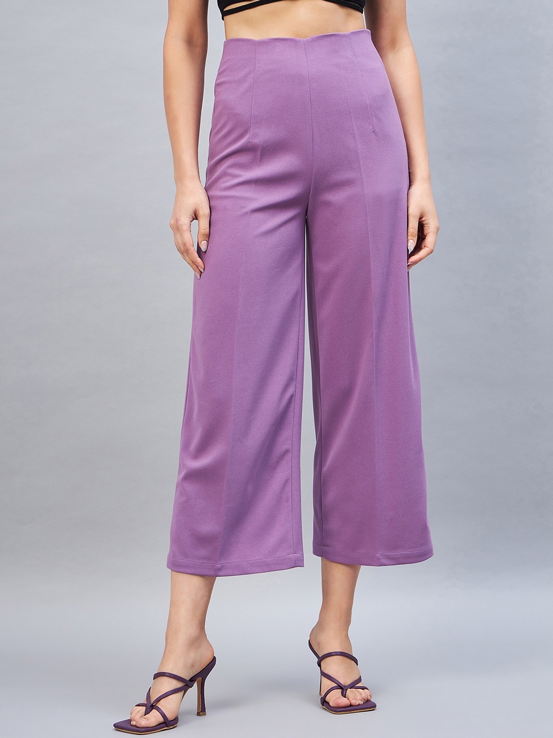 

DELAN Women Smart Loose Fit High-Rise Easy Wash Parallel Trousers, Lavender